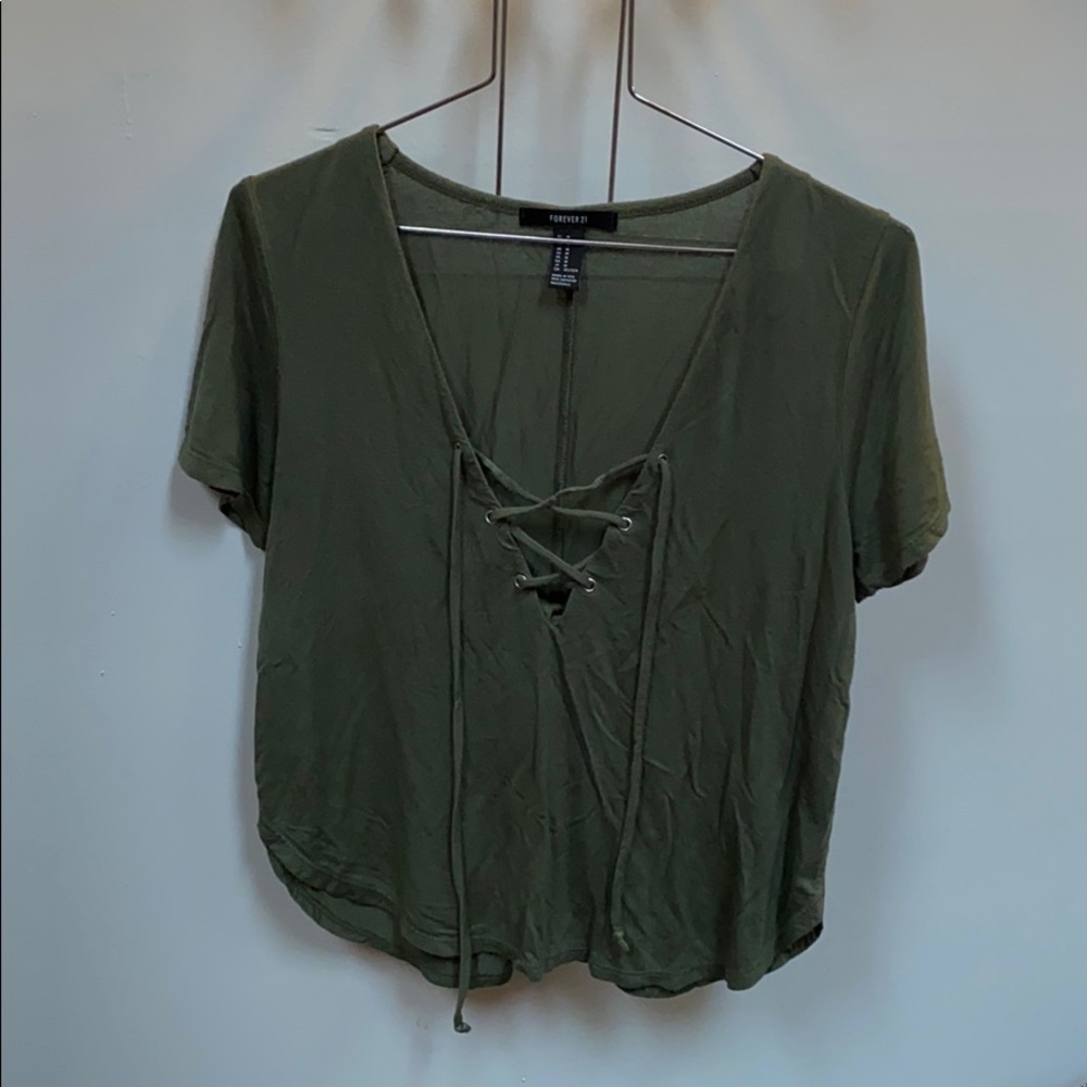 Forever 21 Green Lace Up Top